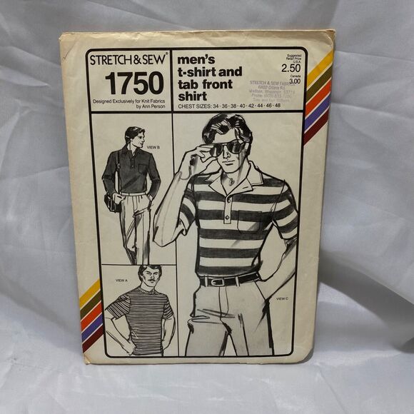 1979 Stretch and Sew Men’s T-Shirt and Tab Front Design Patterns By Ann Person - Picture 2 of 9